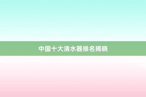 中国十大清水器排名揭晓